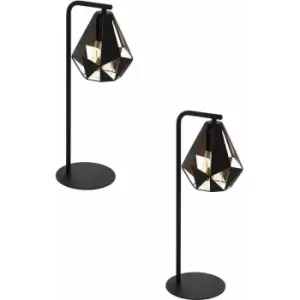 Image of 2 pack Table Lamp Desk Light Black & Antique Copper Shade Steel 1x 60W E27
