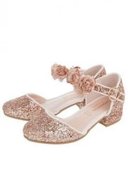 Monsoon Girls Abilene Glitter Corsage Two Part Shoe - Rose Gold