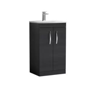 image of Nuie Athena 500 Floor Standing 2-door Vanity & Curved Basin - Black Woodgrain