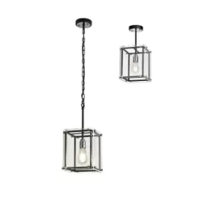 image of Wayne Ceiling Pendant, E27, Matt Black, Chrome, Clear Glass