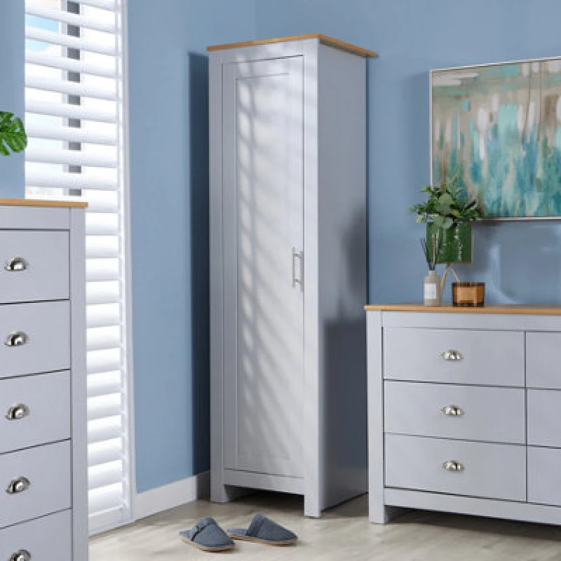 Image of Home Source Camden 1 Door Bedroom Slim Wardrobe Storage Unit Grey