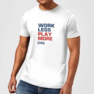 image of Plain Lazy Work Less Play More Mens T-Shirt - White - L