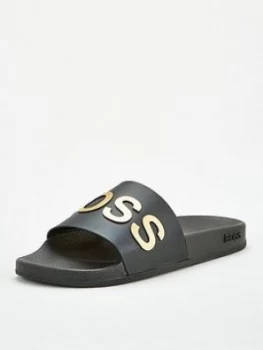 Image of Hugo Boss Bay Pool Slides Black/Gold Size 10 Men