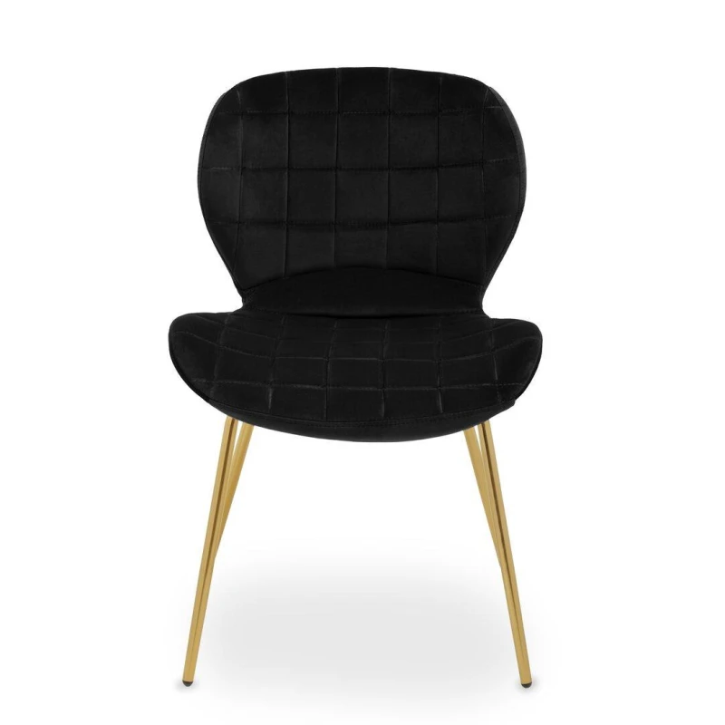 Image of Premier Housewares Black Velvet Dining Chair, Luxury Dining Chair, Modern Black Velvet Dining Chair with Gold Finished Legs Black
