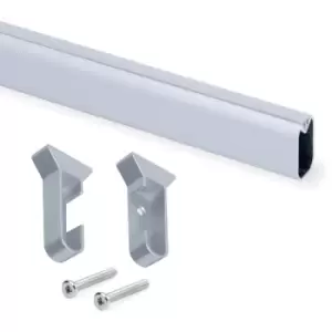 Image of Wardrobe Rail Oval Aluminium Hanging with End Support - Size 700mm