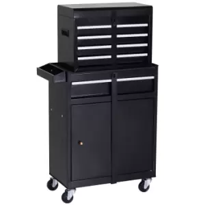 image of Durhand 2 in 1 Metal Tool Cabinet Storage Box Cabinet with 5 Drawers Pegboard Chest - Black & Brown