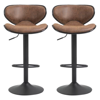 image of HOMCOM Bar Stool Set of 2 Microfiber Cloth Adjustable Height Armless Chairs with Swivel Seat, Brown AOSOM UK