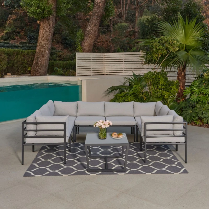Image of Home Detail Catalon Grey 8 Seater Modular Aluminium Garden Sofa Set