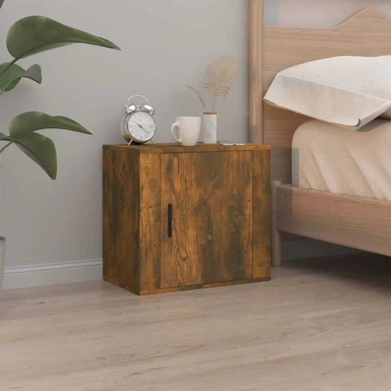 Image of Vidaxl Wall-mounted Bedside Cabinet Smoked Oak 50X30X47 Cm, Brown 816874