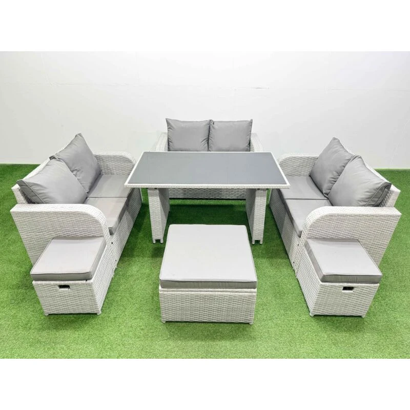 Image of Fimous 9 Seater Patio Garden Furniture Sets with 3 Stool Light Grey Light Grey Unisex