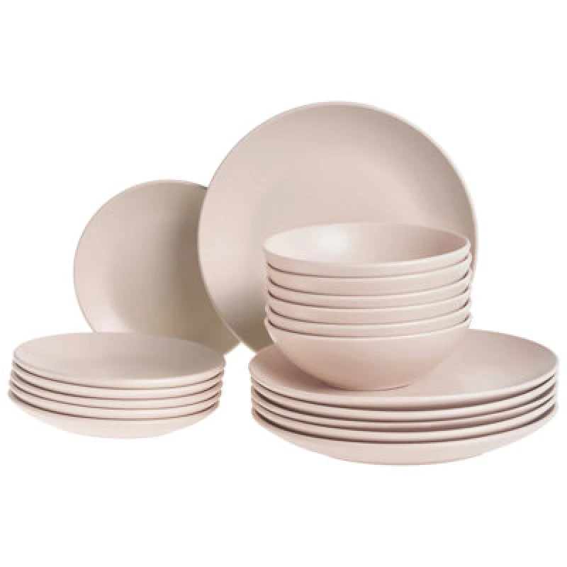 Image of Beliani Set Of 18 Dinnerware Vivani Stoneware Light Beige