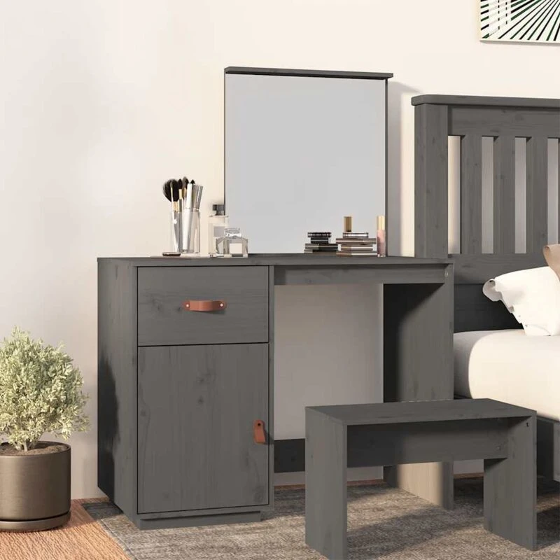 Image of Vidaxl Dressing Table Grey 95X50X134cm Solid Wood Pine, Grey 820089
