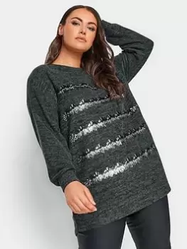 image of Yours Sequin Stripe New Jumper Grey, Size 14, Women