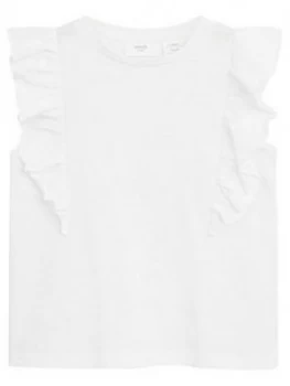 image of Mango Girls Frill Detail Sleeveless Tshirt - White