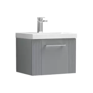 Image of Deco Satin Grey 500mm Wall Hung Single Drawer Vanity Unit with 40mm Profile Basin - DPF291A - Satin Grey - Nuie