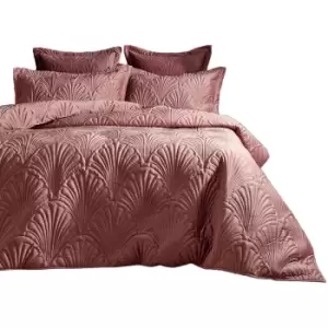 image of Paoletti Palmeria Velvet Quilted Duvet Cover Set (Double) (Blush) - Blush