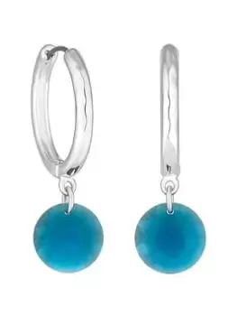Image of Mood Silver Molten And Blue Stone Charm Hoop Earrings