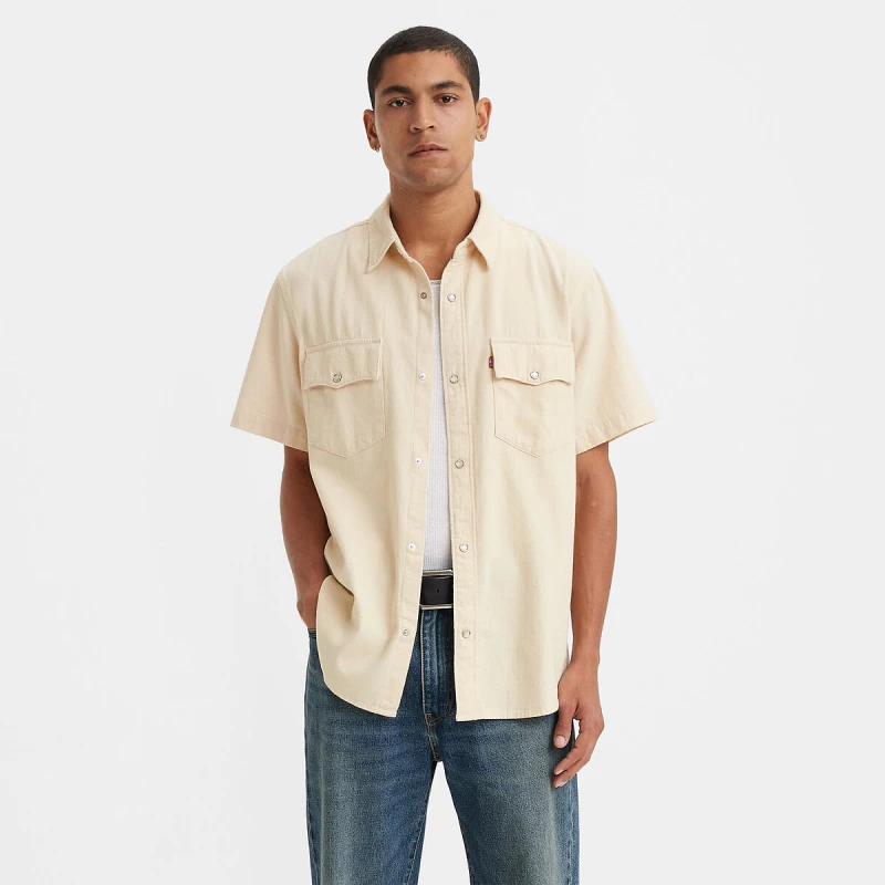 Image of Levis SS RELAXED FIT WESTERN mens Short sleeved Shirt in White