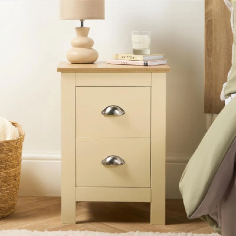 Image of OHS OHS Chicago 2 Drawer Bedside Cabinet Table Nightstand in Cream Cream One Size Unisex 5027434232741