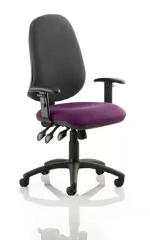 Image of Eclipse XL Lever Task Operator Chair Black Back Bespoke Seat With Height Adjustable Arms In Purple