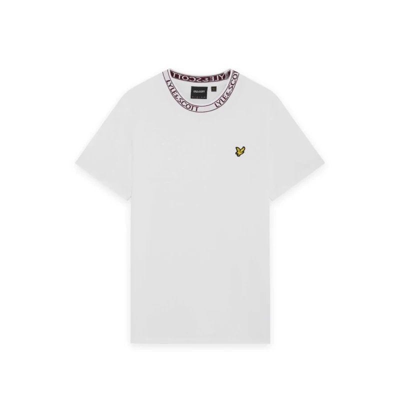 Image of Lyle & Scott Mens Logo Ribbed T-Shirt in White/ Port