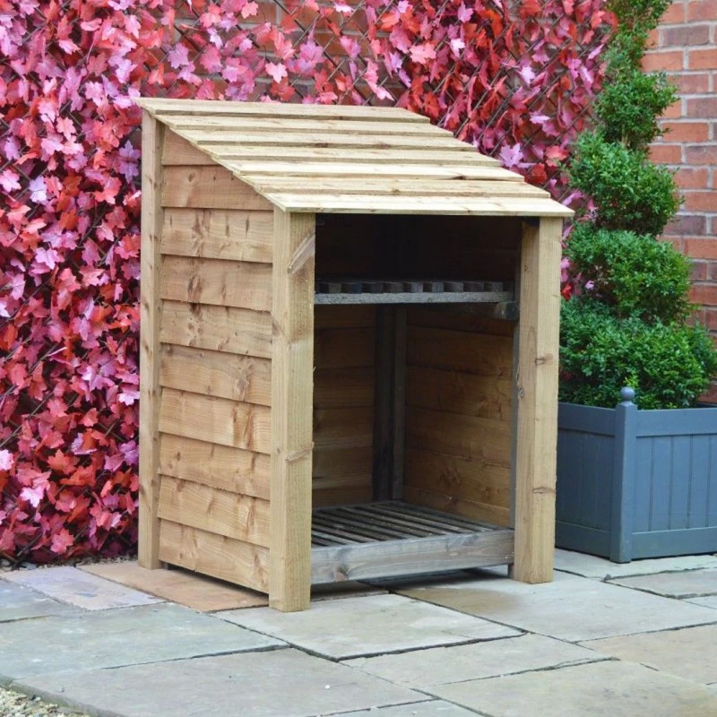 Image of Rutland County Garden Furniture Ltd Burley 4ft Log Store with Kindling Shelf, L80 x W89.5x H128cm, Brown Brown Unisex