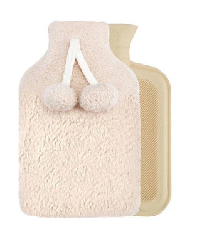 Image of Smart Living Smart Living Soft Hot Water Bottle with Pompom Fleece Cover - 23x35cm in Natural Natural One Size Unisex 5056557546749