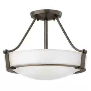 Image of 3 Bulb Semi Flush Light Uplight Bold Etched Glass Shade Olde Bronze LED E27 100W