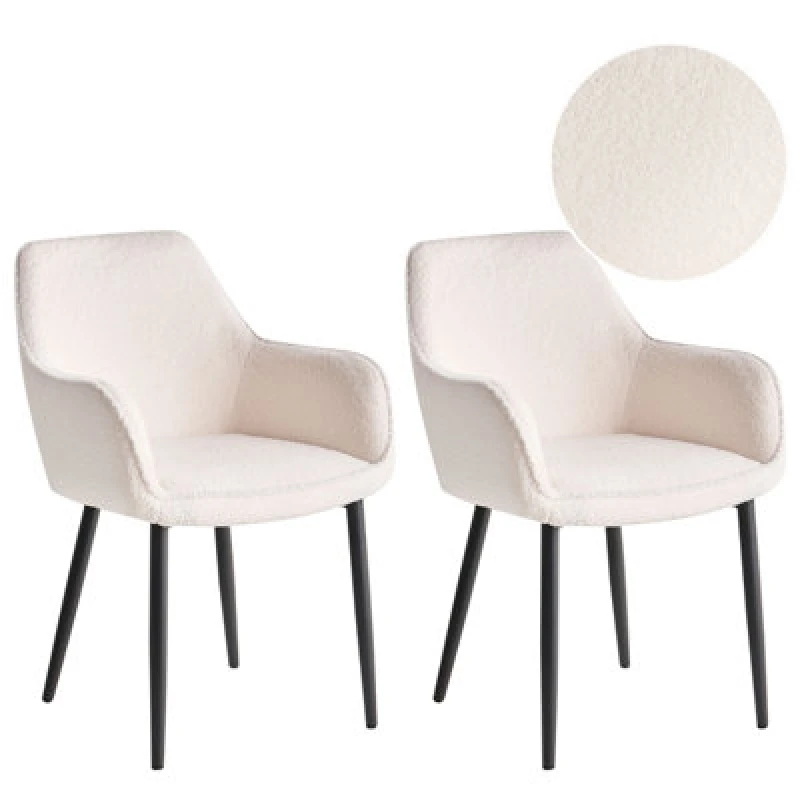 Image of Beliani Set Of 2 Dining Chairs Alden Boucle White