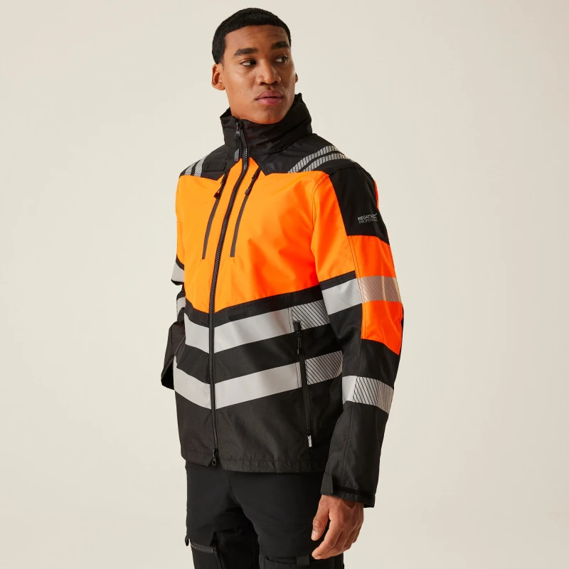 Image of Regatta Regatta Men Hi-Vis X-PRO Waterproof Shell Jacket in Orange Size: Small Orange S Male 5063019886626