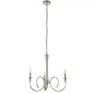 image of Luxury Hanging Ceiling Pendant Light Bright Nickel & Crystal 3 Lamp Chandelier