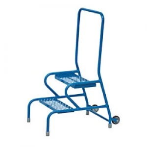 Image of FORT Stable Step Ladder with Painted Handrail and Wheels 2 Steps Blue Capacity: 150 kg