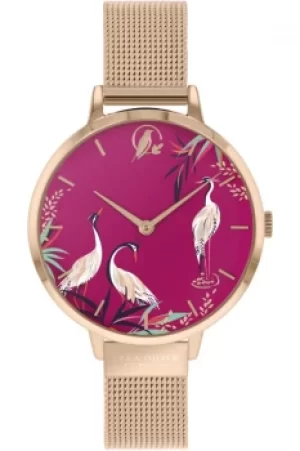 image of Sara Miller Tahiti Ladies Rose Gold Stainless Steel Mesh Strap Heron Dial Watch SA4066