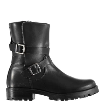 image of Jack Wills Westridge Leather Buckle Biker Boots - Black