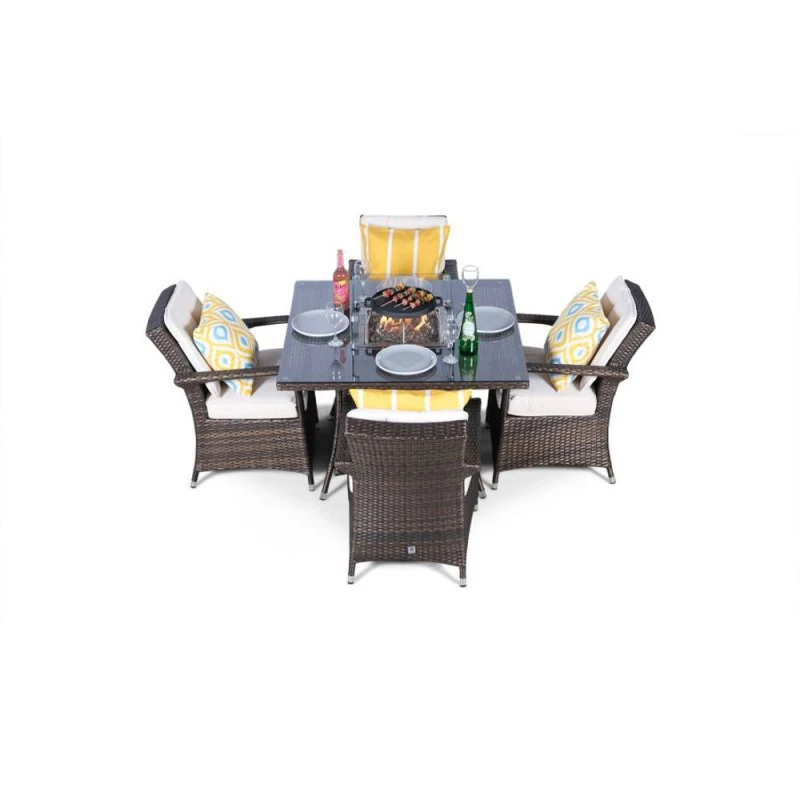 Image of Thats Furniture Arizona Fire Pit 4 Seater Square Rattan Dining Set in Brown Brown Unisex