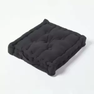 Image of Cotton Black Floor Cushion, 40 x 40cm - Black - Homescapes