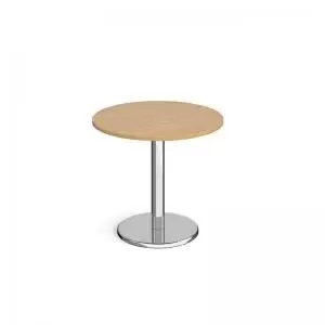 image of Pisa circular dining table with round chrome base 800mm - oak