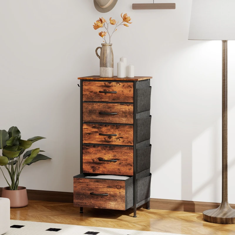Image of HOMCOM HOMCOM Chest of Drawers with Fabric Drawers Dresser for Bedroom in Brown Size: Medium Brown M Unisex 5063603064201