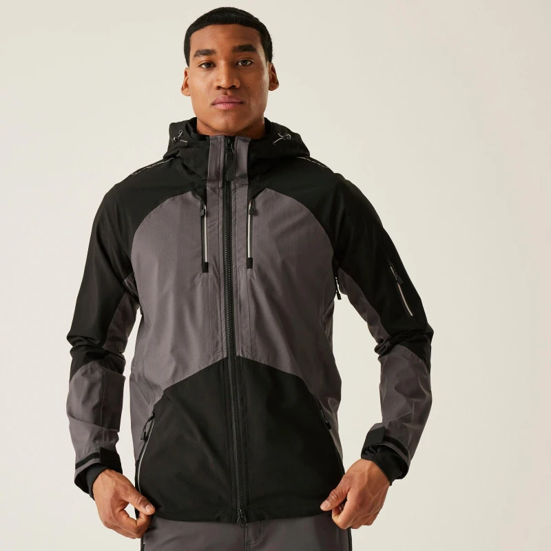 Image of Regatta Mens 4Tex Stretch Waterproof Shell Jacket Slate Grey Blac male S