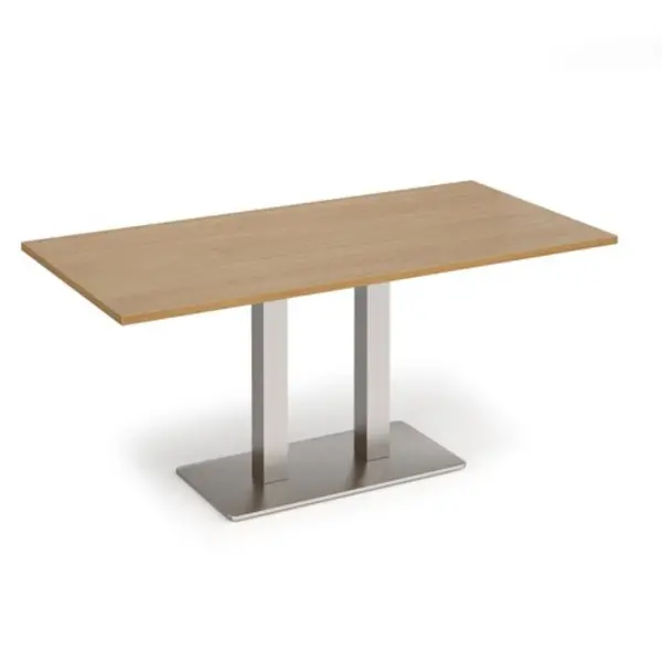 Image of Eros Eros rectangular dining table with flat brushed steel rectangular base and twin uprights 1600mm x 800mm - oak EDR1600-BS-O