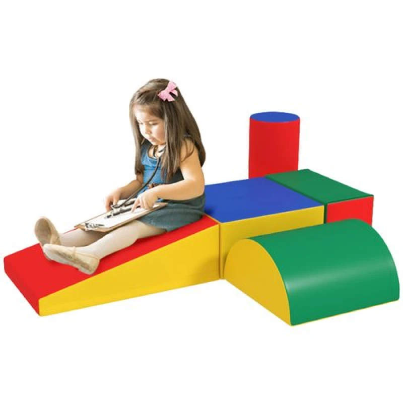 Image of Homcom 5 Piece Soft Safe Climb And Crawl Foam Playset, Red 3D0-004V02MX