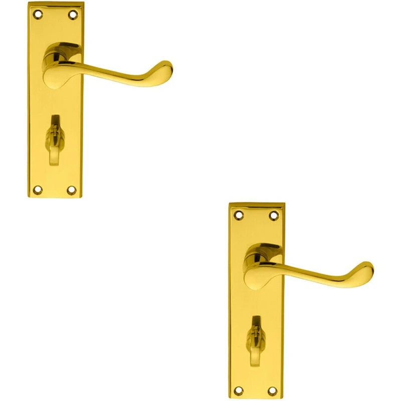 Image of Loops 2x PAIR Victorian Scroll Handle on Bathroom Backplate 150 x 43mm Polished Brass Metallics