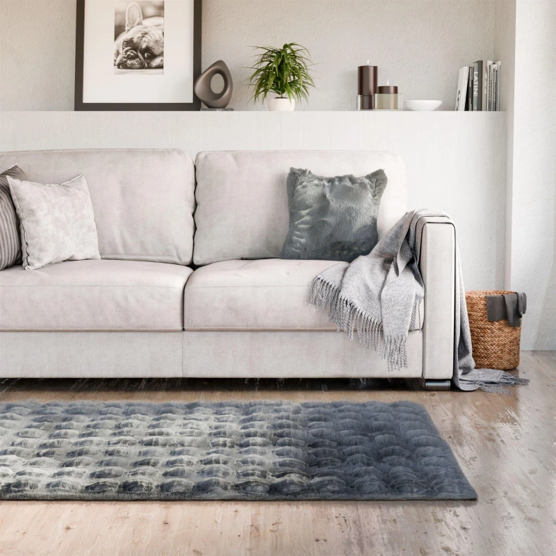 Image of Emma Barclay Fur Area Rug Plush Faux Rabbit Fur Delux Charcoal unisex 80x150cm