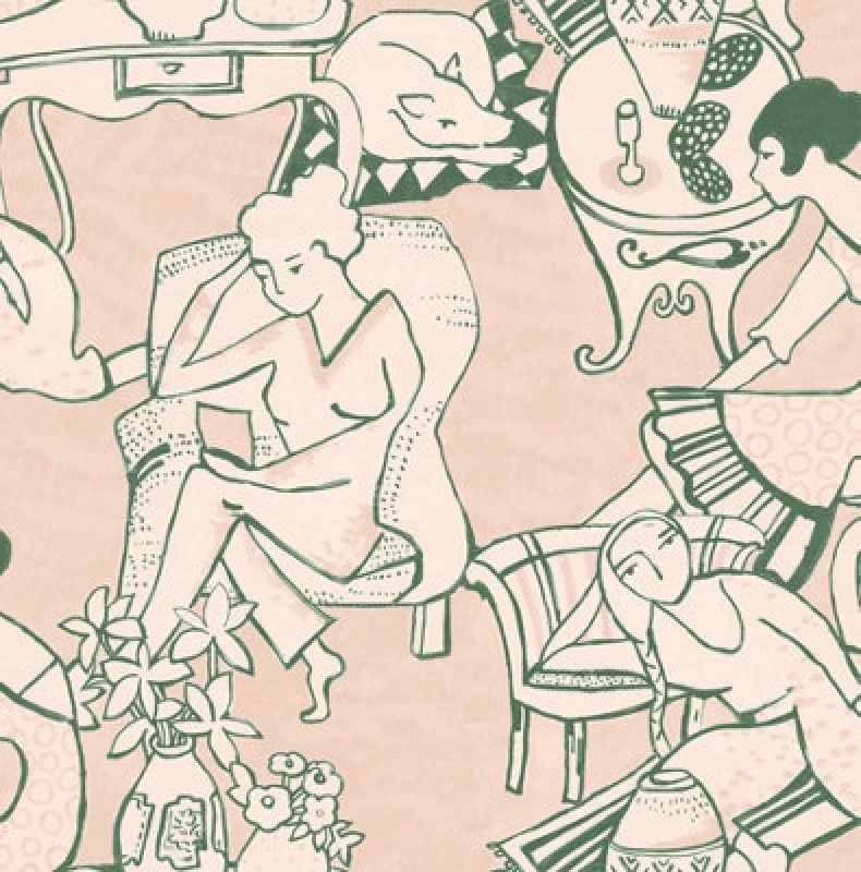 Image of Nuwallpaper Nus4548 Illustrative Leisure Ladies Novelty Peel & Stick Wallpaper, Blush