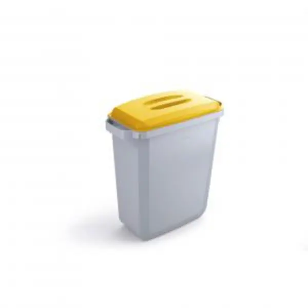 image of DURABIN Plastic Waste Bin 60 Litre Grey With Yellow Lid & Black A5 EXR28384DR