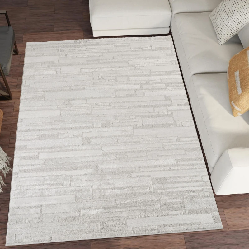 Image of Hamilton Modern Sheen Area Rug - Blocked Bold Geometric Design Silver 60Cm X 220Cm