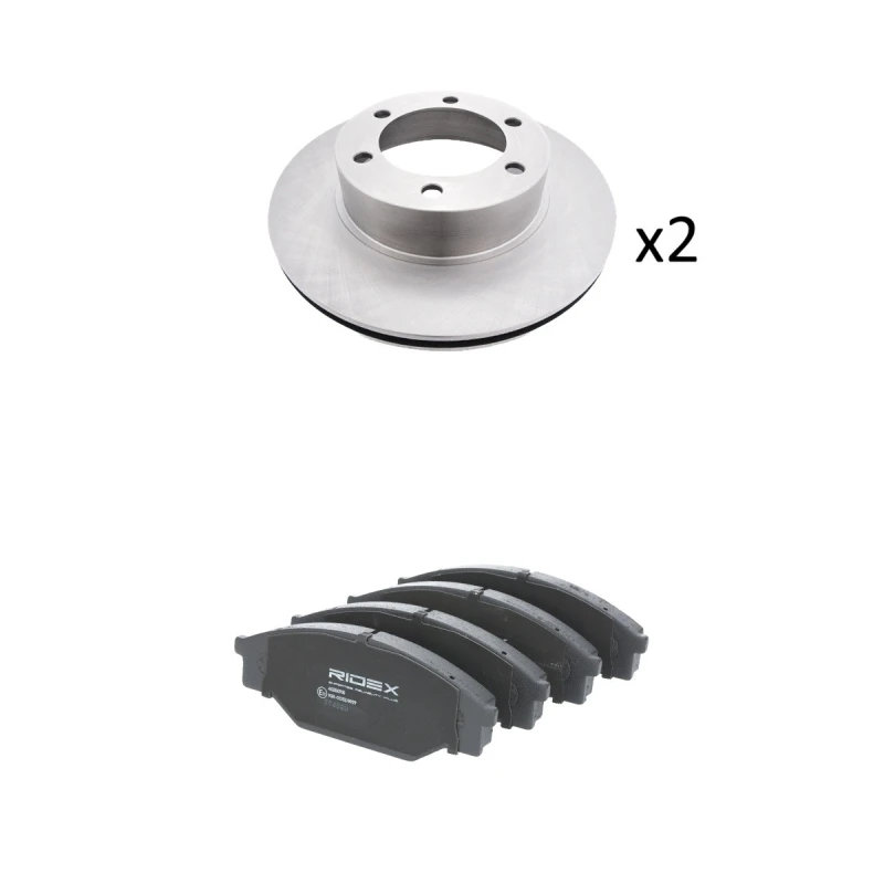 Image of RIDEX 3405B3180 Brake disc and pads set Front Axle, Brake Disc Type: internally vented, not prepared for wear warning indicator Brake Set,disc brakes