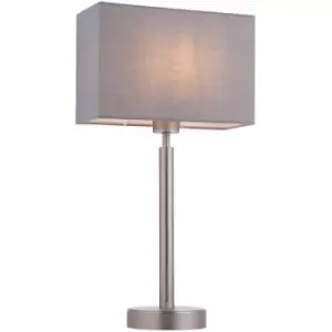 image of Loops - Table Lamp Matt Nickel Plate & Grey Fabric 60W E27 Base & Shade e10648