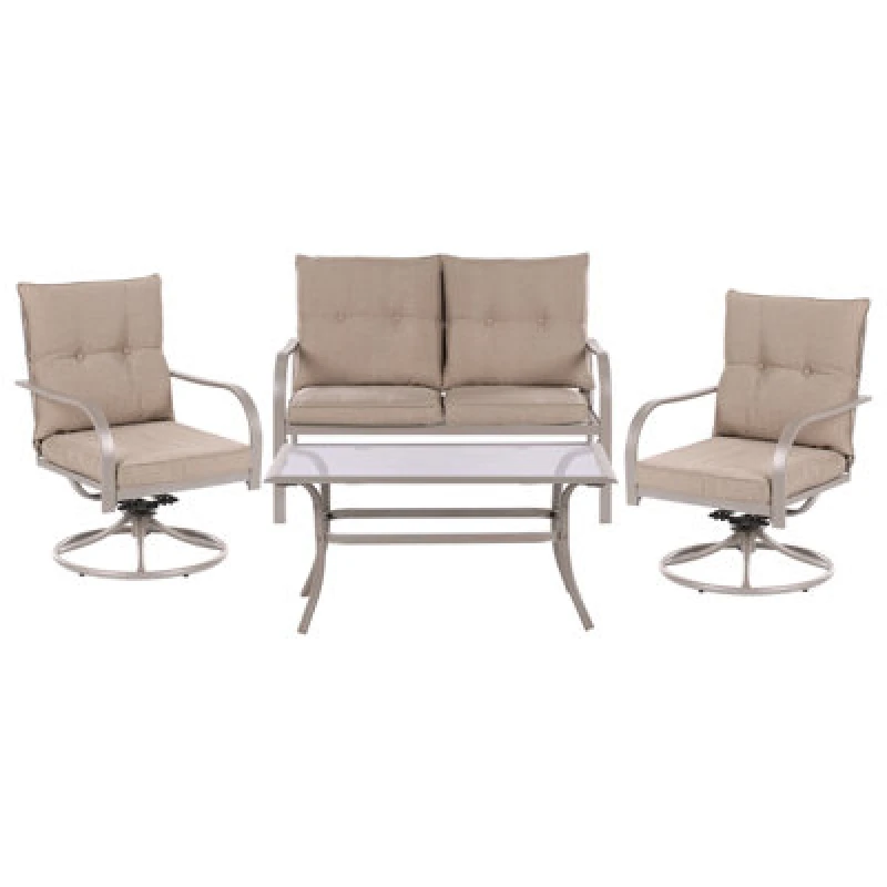 Image of Beliani Garden Lounge Set With Table 4 Seater Mestrino Metal Beige