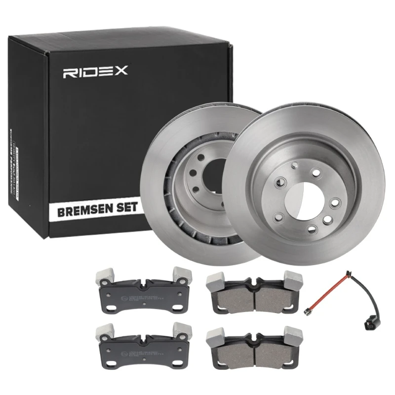 Image of RIDEX 3405B0406 Brake disc and pads set Rear Axle, Brake Disc Type: Vented, with anti-squeak plate Brake Set,disc brakes (3405)